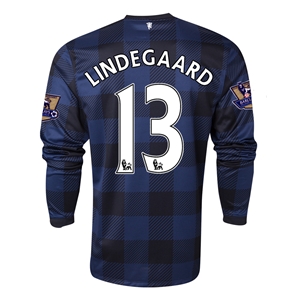 13-14 Manchester United #13 LINDEGAARD Away Black Long Sleeve Jersey Shirt - Click Image to Close